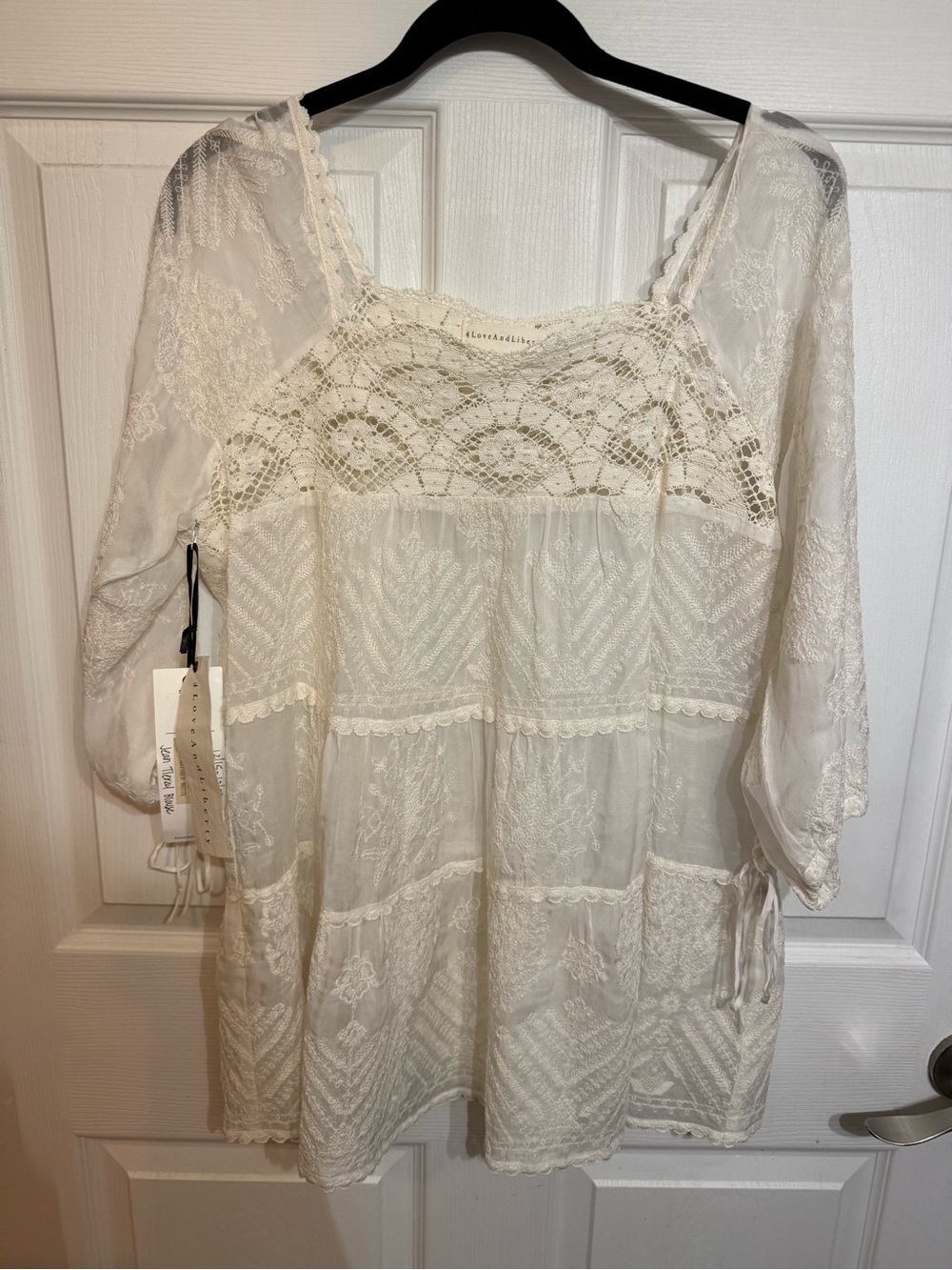 4 Love and Liberty Johnny Was Boho Lace Crochet Tunic Top in Antique White